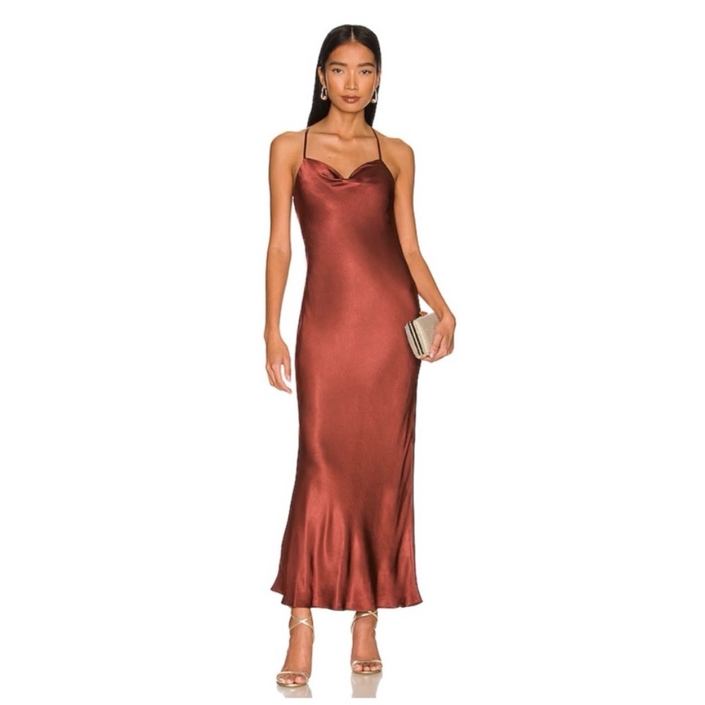 Shona Joy Satin Cowl Back Fall Bridesmaid Wedding Guest Midi Dress